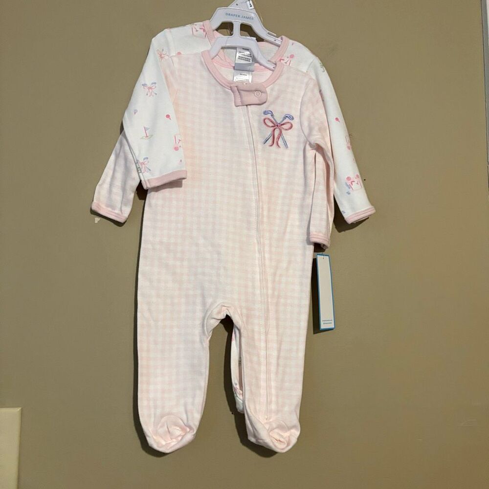 Draper James Baby Girl Footed Zip Up Golf Theme Sleeper Pink Gingham NWT 0-3M